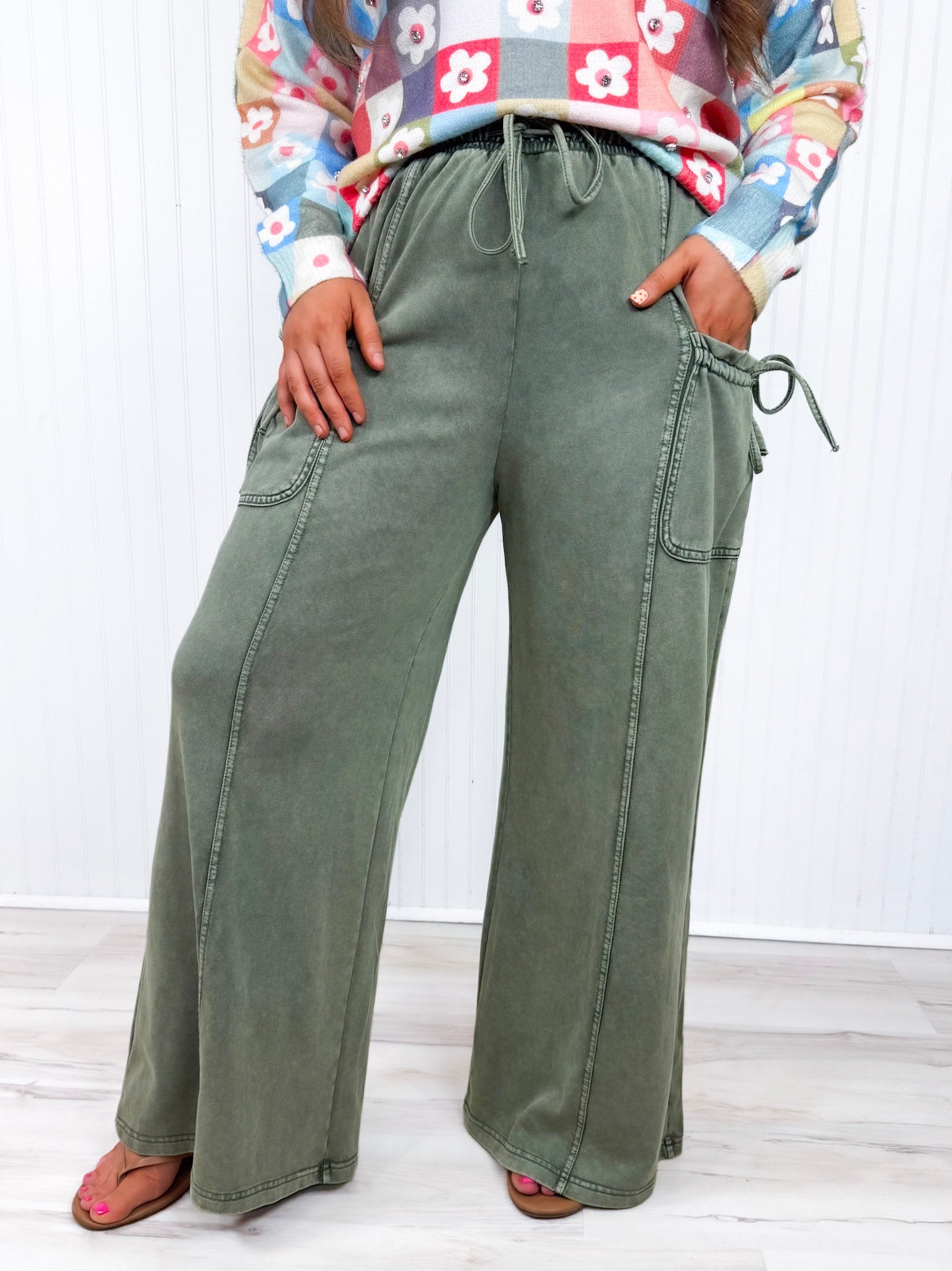 Pantalon large vert olive